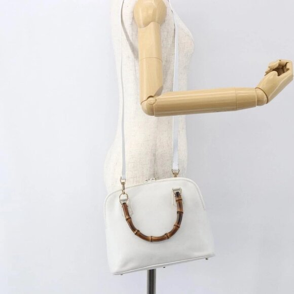 GUCCI Bamboo Hand Bag Leather White Gold Auth ki6188 - Picture 16 of 16